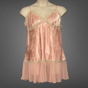 VTG Cerie Womens Sleepwear Nightie Plus 1X Pink Nylon Lace Dress Retro 90s Y2K